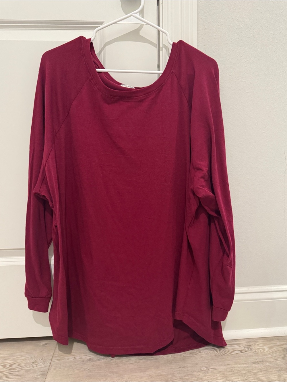 Chic Soul Long Sleeve Scoop Neck Top - Berry
